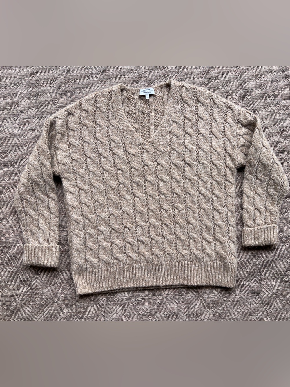 & Other Stories Wool Alpaca Cable Knit Sweater S Camel Tan V Neck Chunky
